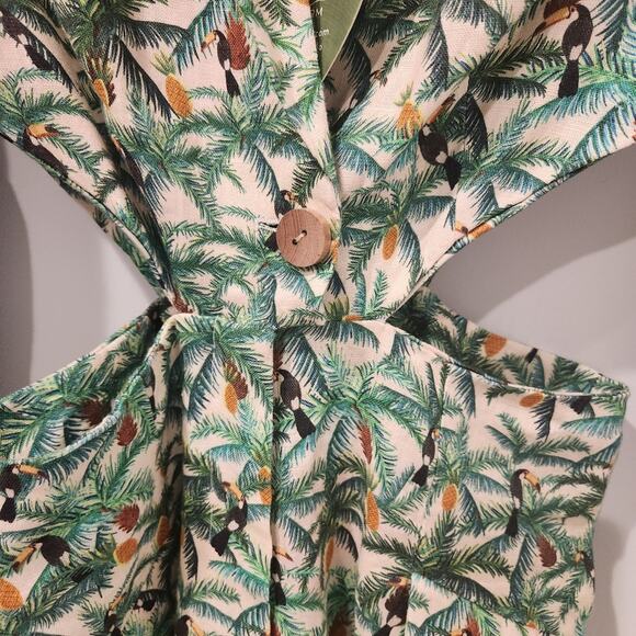 Farm Rio Mini toucans linen blazer jumpsuit size small - Picture 4 of 7